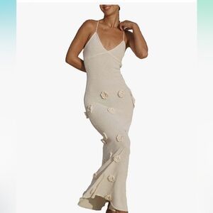 Elegant Cream Maxi Dress with Floral Accents